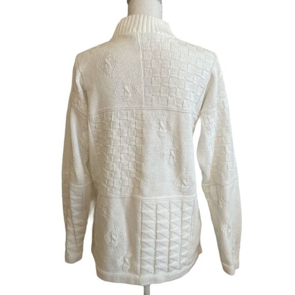 Vintage 80s white cotton cable knit sweater - classic elements size large - Picture 3 of 9